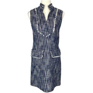 Sail to Sable STS Womens Tweed Fringe Dress Blue White Short Sleeve size 2